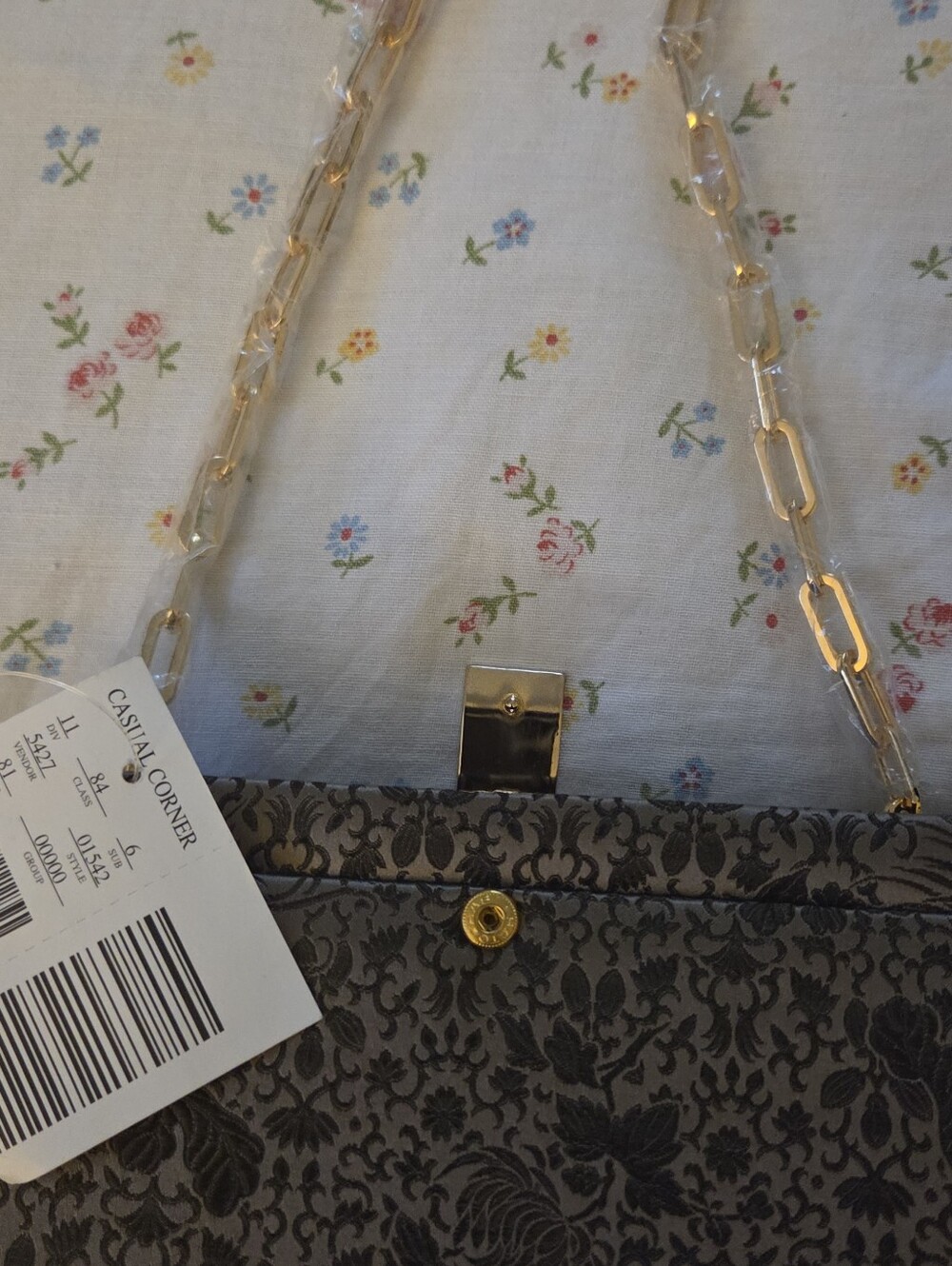 Casual Corner Gold Metallic Floral Evening Clutch